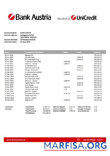 Realistic Austria bank statement word real example